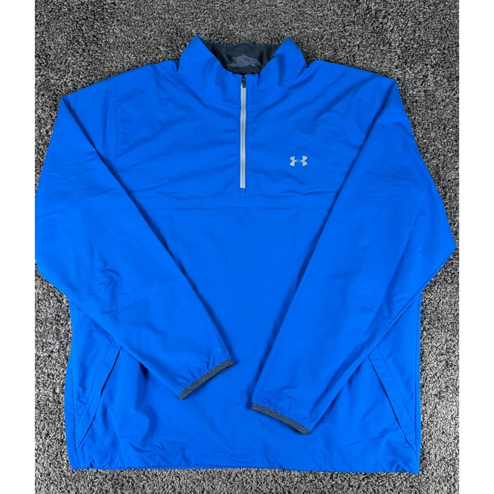 Under Armour Mens 3XL Blue Quarter Zip Windbreaker Pullover Training Jacket